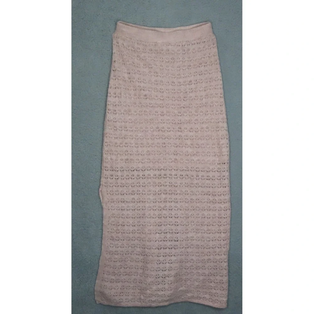 House of Harlow‎ 1960 Pink Pointelle Knit Maxi Skirt Side Slit Lined XS NEW